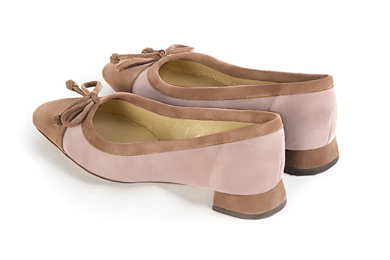 Biscuit beige and powder pink women's ballet pumps, with low heels. Square toe. Flat flare heels - Florence KOOIJMAN